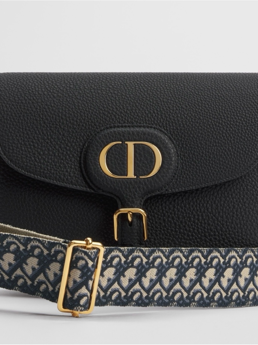 Dior Black Leather Saddle Crossbody with Monogram Strap